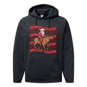 Retro Groovy Howdy Santa Country Cowboy Western Christmas Performance Fleece Hoodie