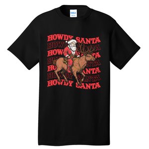 Retro Groovy Howdy Santa Country Cowboy Western Christmas Tall T-Shirt