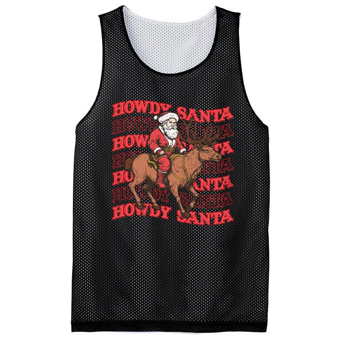 Retro Groovy Howdy Santa Country Cowboy Western Christmas Mesh Reversible Basketball Jersey Tank