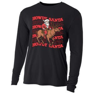 Retro Groovy Howdy Santa Country Cowboy Western Christmas Cooling Performance Long Sleeve Crew