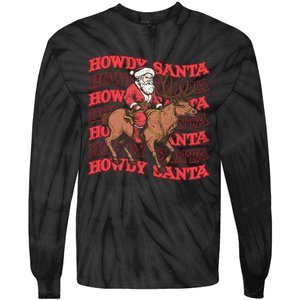 Retro Groovy Howdy Santa Country Cowboy Western Christmas Tie-Dye Long Sleeve Shirt