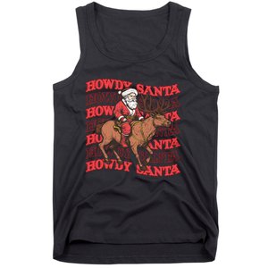 Retro Groovy Howdy Santa Country Cowboy Western Christmas Tank Top