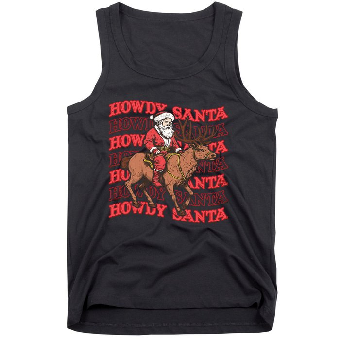 Retro Groovy Howdy Santa Country Cowboy Western Christmas Tank Top