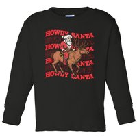 Retro Groovy Howdy Santa Country Cowboy Western Christmas Toddler Long Sleeve Shirt