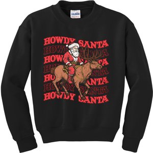 Retro Groovy Howdy Santa Country Cowboy Western Christmas Kids Sweatshirt