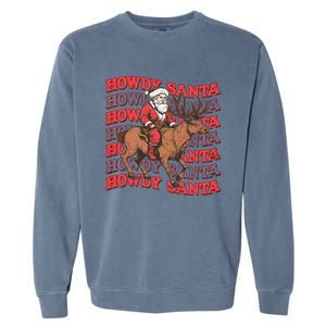 Retro Groovy Howdy Santa Country Cowboy Western Christmas Garment-Dyed Sweatshirt