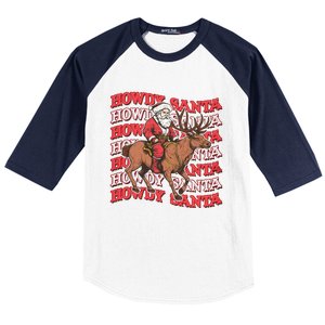 Retro Groovy Howdy Santa Country Cowboy Western Christmas Baseball Sleeve Shirt