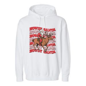 Retro Groovy Howdy Santa Country Cowboy Western Christmas Garment-Dyed Fleece Hoodie