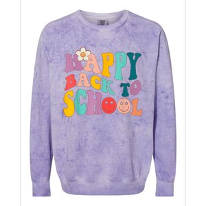 Retro Groovy Happy First Day Of School Back To School Gifts Colorblast Crewneck Sweatshirt