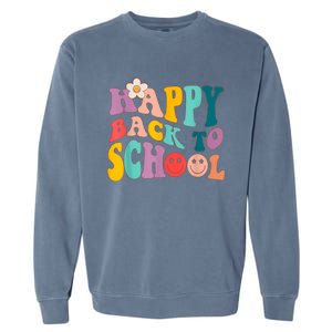 Retro Groovy Happy First Day Of School Back To School Gifts Garment-Dyed Sweatshirt