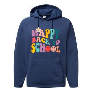 Retro Groovy Happy First Day Of School Back To School Gifts Performance Fleece Hoodie