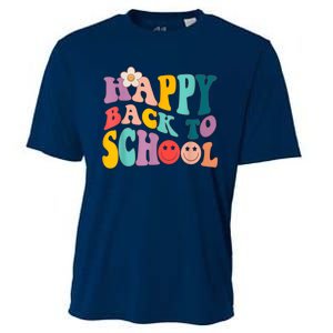 Retro Groovy Happy First Day Of School Back To School Gifts Cooling Performance Crew T-Shirt