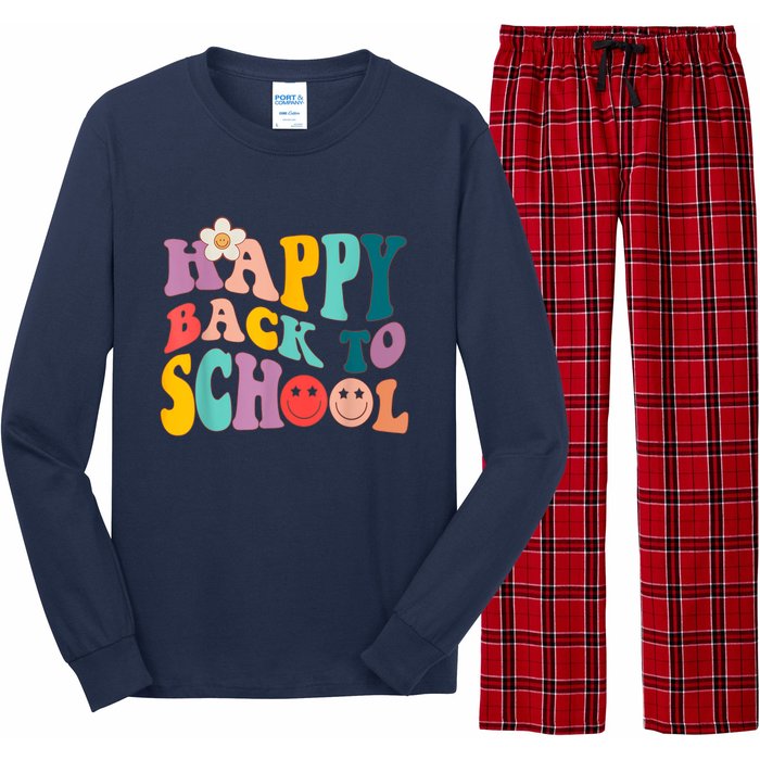 Retro Groovy Happy First Day Of School Back To School Gifts Long Sleeve Pajama Set