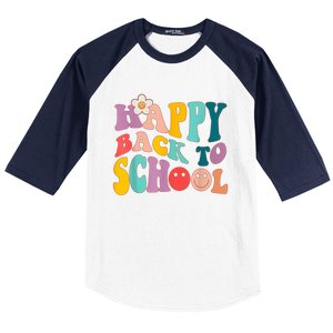 Retro Groovy Happy First Day Of School Back To School Gifts Baseball Sleeve Shirt