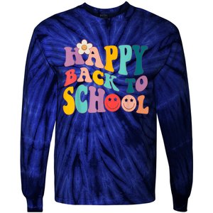 Retro Groovy Happy First Day Of School Back To School Gifts Tie-Dye Long Sleeve Shirt