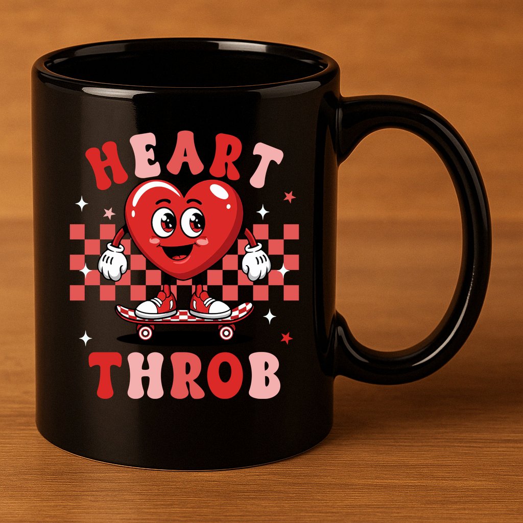 Retro Groovy Heart Throb Valentines Day 11oz C Handle Ceramic Mug