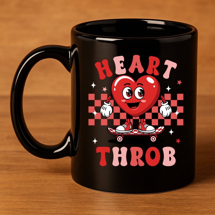 Retro Groovy Heart Throb Valentines Day 11oz C Handle Ceramic Mug