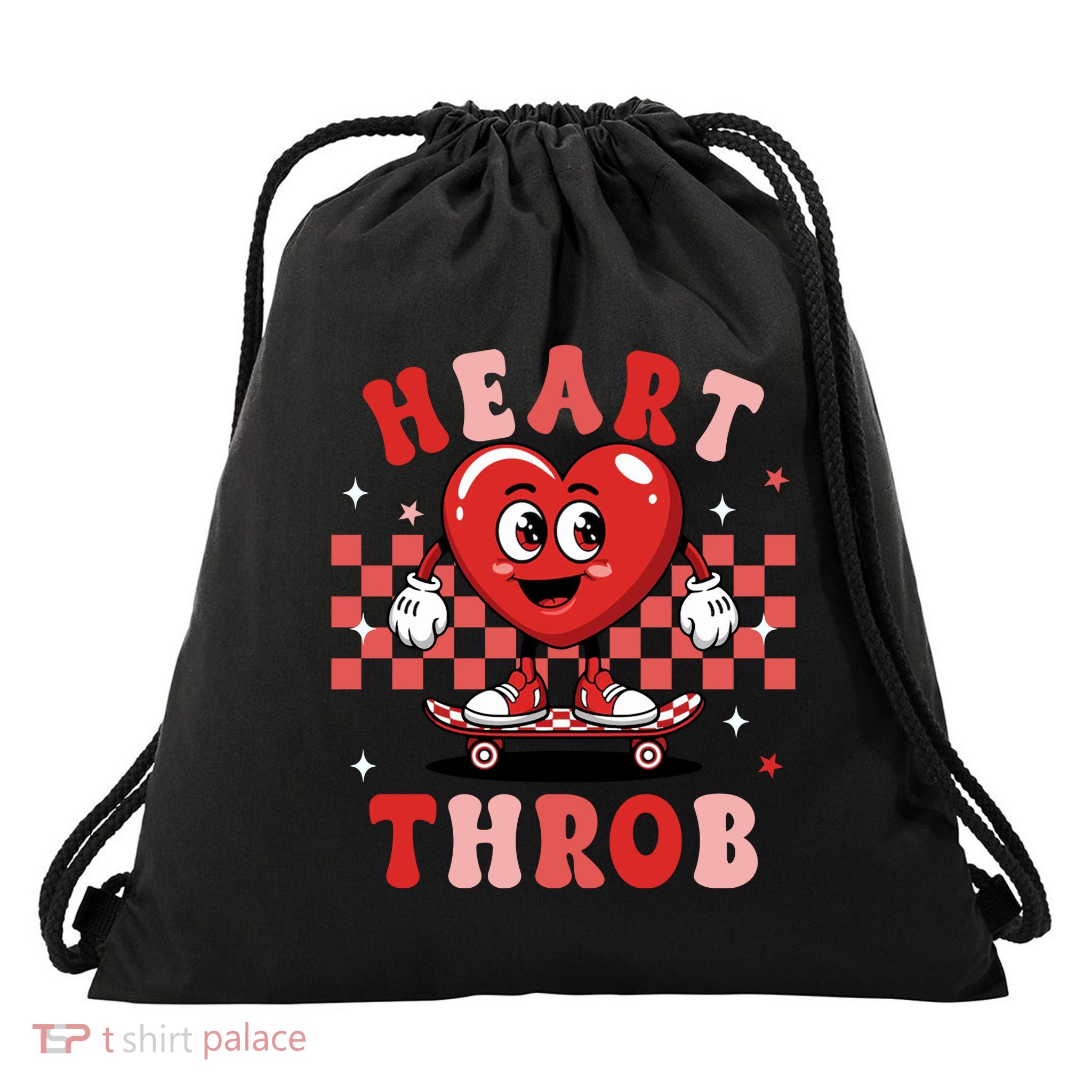 Retro Groovy Heart Throb Valentines Day Drawstring Bag