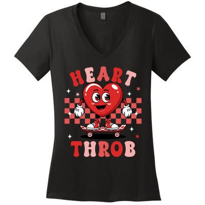 Retro Groovy Heart Throb Valentines Day Women's V-Neck T-Shirt