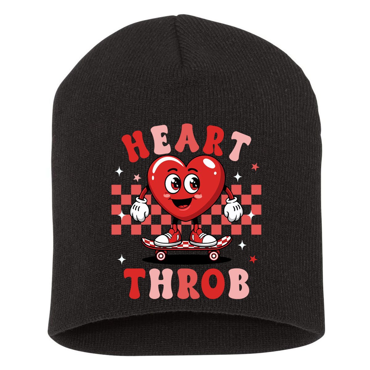 Retro Groovy Heart Throb Valentines Day Short Acrylic Beanie