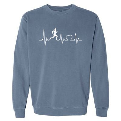 Running Girl Heartbeat 5k Marathon Female Athlete Runner Garment-Dyed Sweatshirt