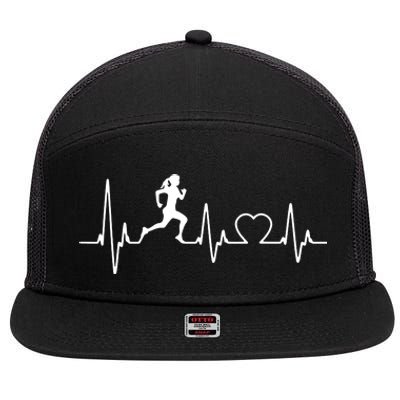 Running Girl Heartbeat 5k Marathon Female Athlete Runner 7 Panel Mesh Trucker Snapback Hat