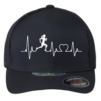 Running Girl Heartbeat 5k Marathon Female Athlete Runner Flexfit Unipanel Trucker Cap