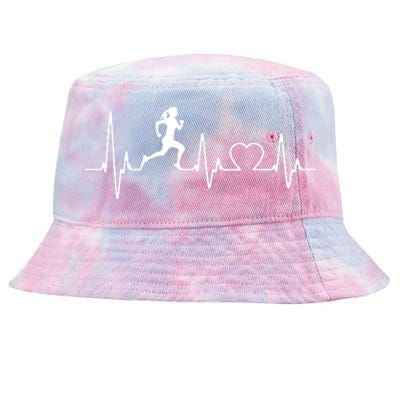 Running Girl Heartbeat 5k Marathon Female Athlete Runner Tie-Dyed Bucket Hat