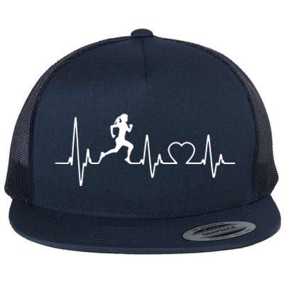 Running Girl Heartbeat 5k Marathon Female Athlete Runner Flat Bill Trucker Hat