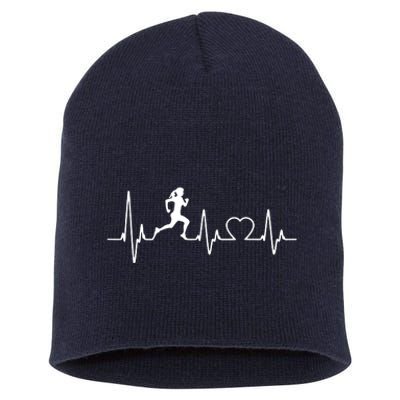 Running Girl Heartbeat 5k Marathon Female Athlete Runner Short Acrylic Beanie