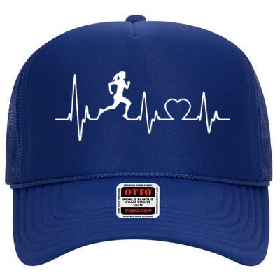 Running Girl Heartbeat 5k Marathon Female Athlete Runner High Crown Mesh Back Trucker Hat