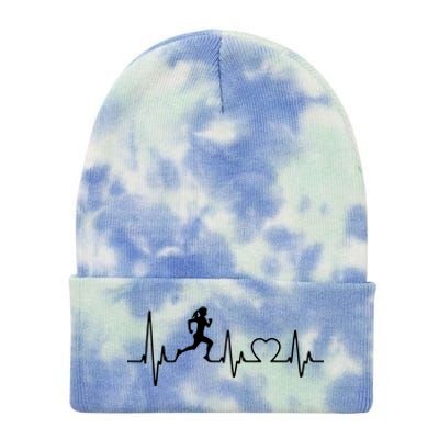 Running Girl Heartbeat 5k Marathon Female Athlete Runner Tie Dye 12in Knit Beanie