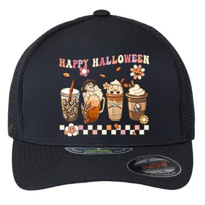 Retro Groovy Horror Fall Movie Coffee Hippie Halloween Witch Gift Flexfit Unipanel Trucker Cap