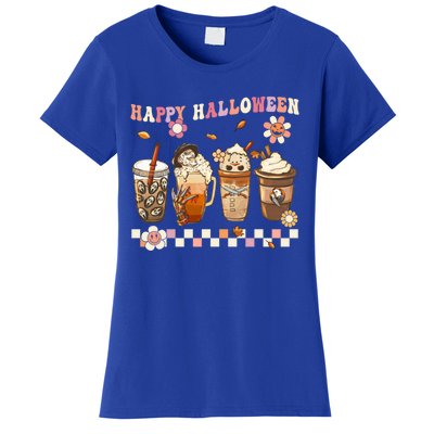 Retro Groovy Horror Fall Movie Coffee Hippie Halloween Witch Gift Women's T-Shirt