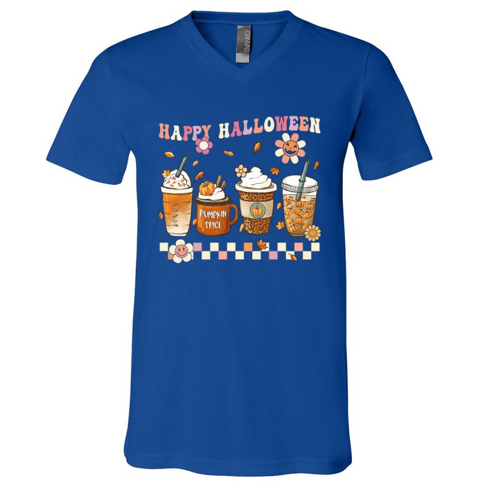 Retro Groovy Horror Fall Movie Coffee Hippie Halloween Witch Meaningful Gift V-Neck T-Shirt