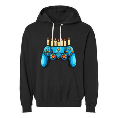 Retro Gamepad Happy Hanukkah Funny Pajama Family Matching Garment-Dyed Fleece Hoodie