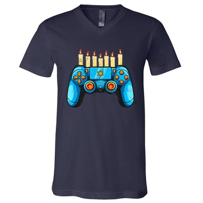 Retro Gamepad Happy Hanukkah Funny Pajama Family Matching V-Neck T-Shirt