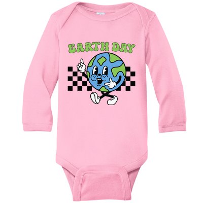 Retro Groovy Happy Earth Day Cute Earth With Earth Day Baby Long Sleeve Bodysuit