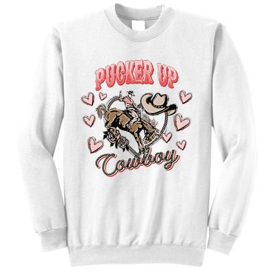 Retro Groovy Howdy Valentines Cowboy Hat Pucker Up! Sweatshirt