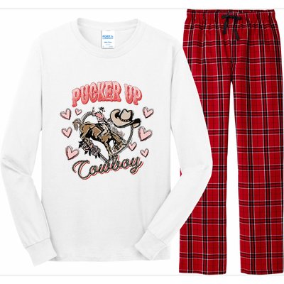 Retro Groovy Howdy Valentines Cowboy Hat Pucker Up! Long Sleeve Pajama Set