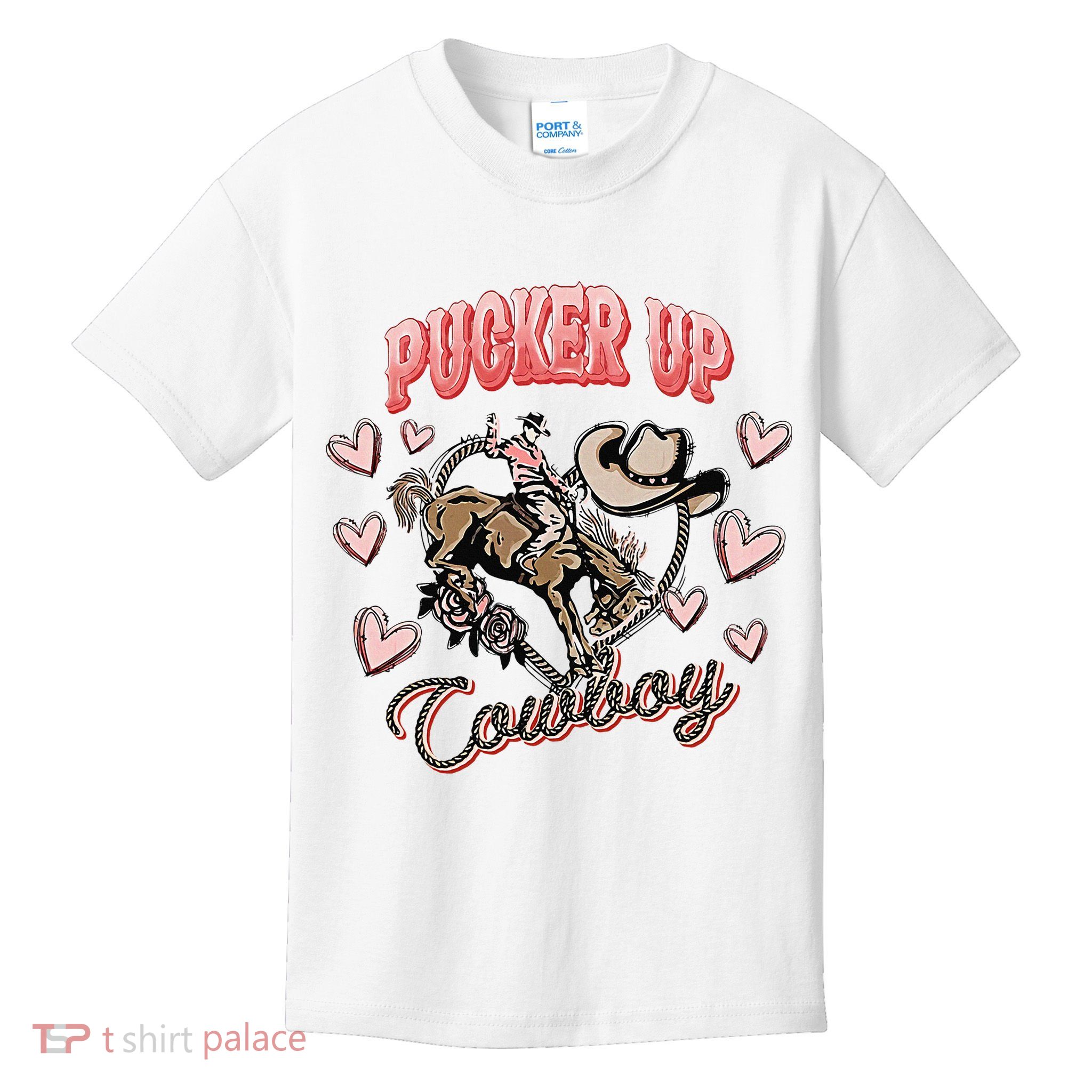 Retro Groovy Howdy Valentines Cowboy Hat Pucker Up! Kids T-Shirt