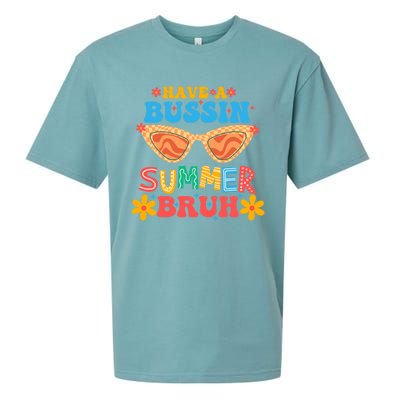 Retro Groovy Have A Bussin Summer Bruh End Of School Great Gift Sueded Cloud Jersey T-Shirt