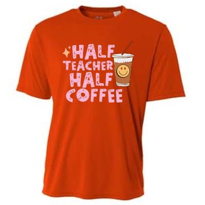 Retro Groovy Half Teacher Half Coffee Happy Teachers Day Cooling Performance Crew T-Shirt