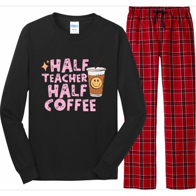 Retro Groovy Half Teacher Half Coffee Happy Teachers Day Long Sleeve Pajama Set