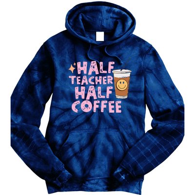 Retro Groovy Half Teacher Half Coffee Happy Teachers Day Tie Dye Hoodie