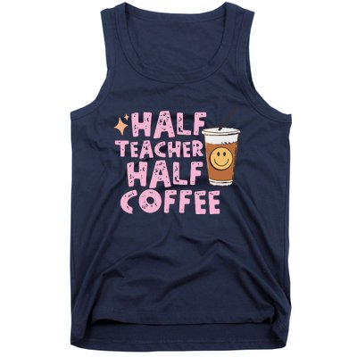 Retro Groovy Half Teacher Half Coffee Happy Teachers Day Tank Top