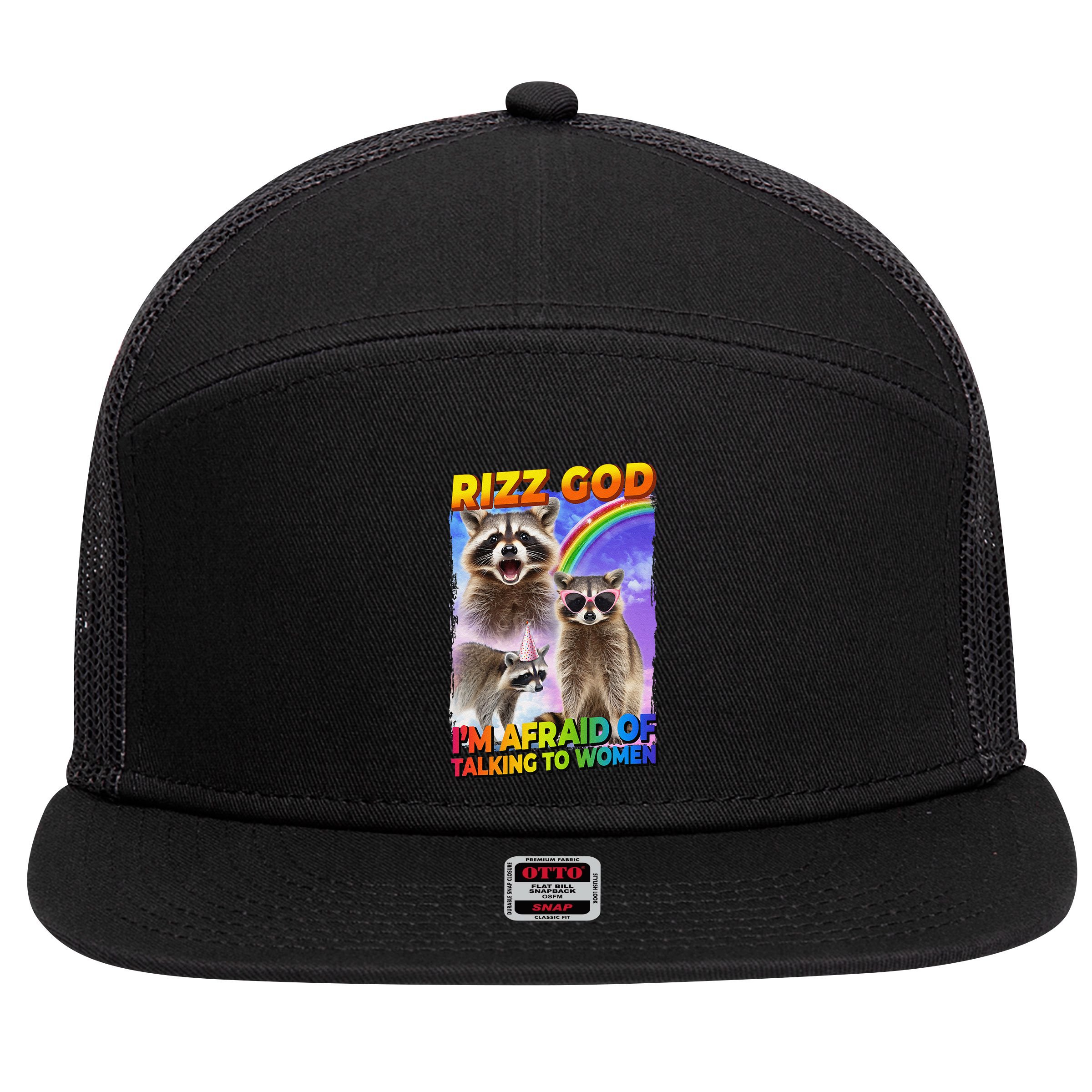 Rizz God IM Afraid Of Talking To Women 7 Panel Mesh Trucker Snapback Hat