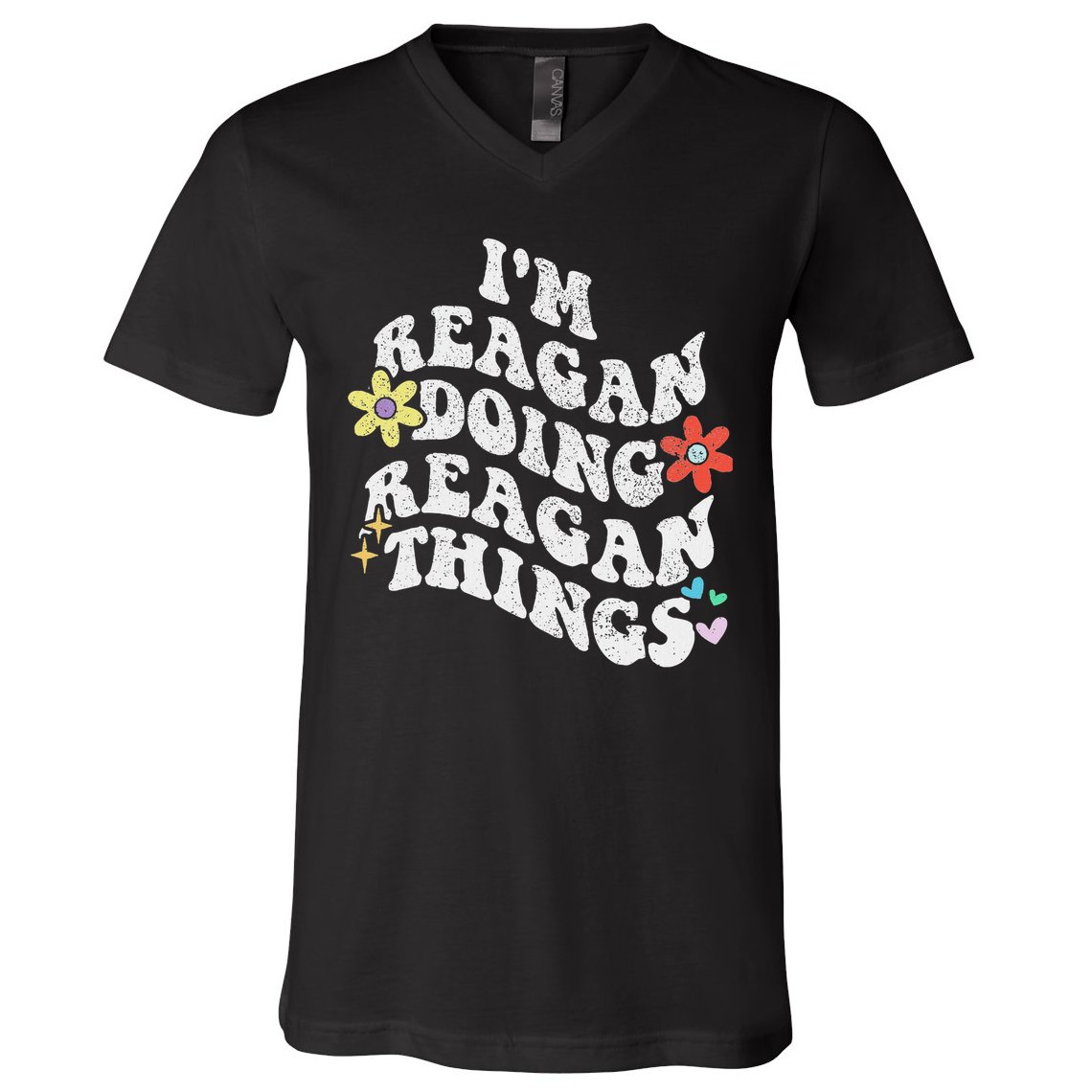 Retro Groovy Im Reagan Doing Reagan Things Funny Mother's V-Neck T-Shirt