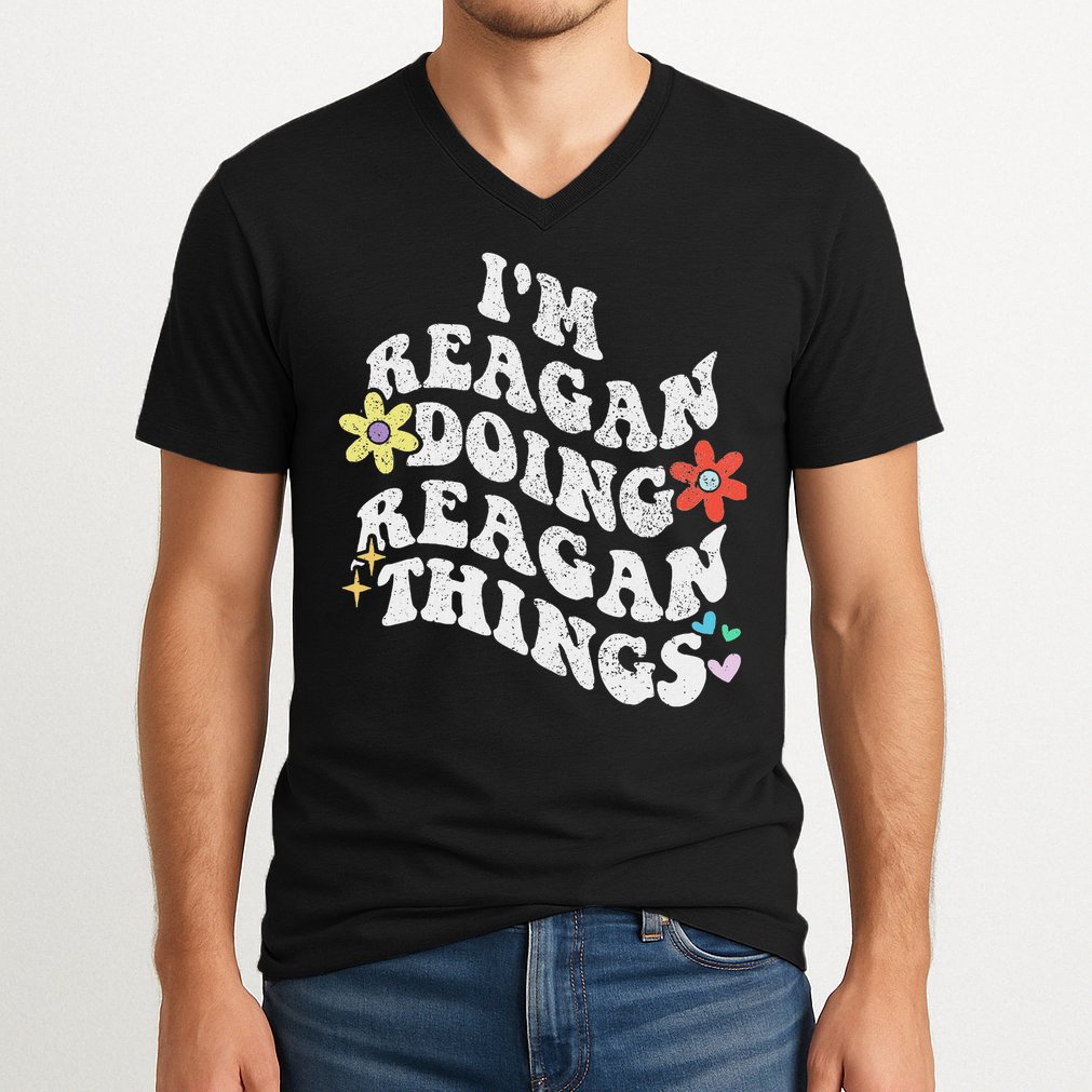 Retro Groovy Im Reagan Doing Reagan Things Funny Mother's V-Neck T-Shirt