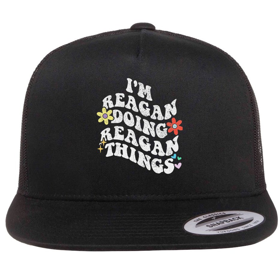 Retro Groovy Im Reagan Doing Reagan Things Funny Mother's Flat Bill Trucker Hat